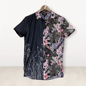 Boohoo Man floral colorblock button down hawaiian shirt XS